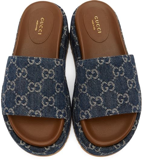 blue platform gucci slides|Gucci slides denim.